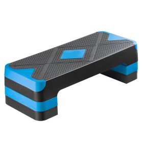 Aerobic Exercise Step Platform, 28-Inch Workout Aerobic Stepper, Height Adjustable Fitness Training Step Deck Trainer with 4 Risers (Color: Blue)